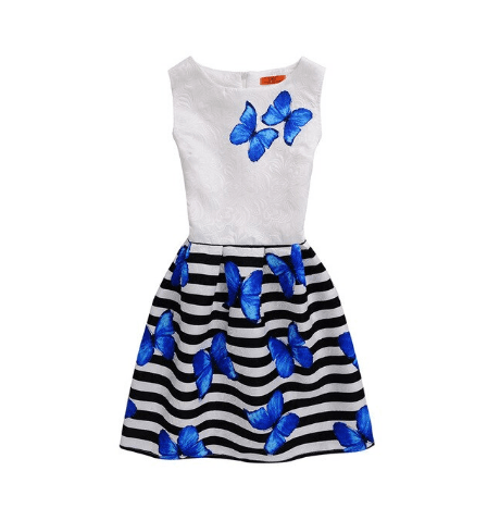 Robe mère fille bleu avec des papillons