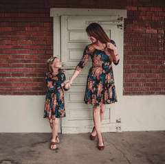 Robe mère fille bleu vintage
