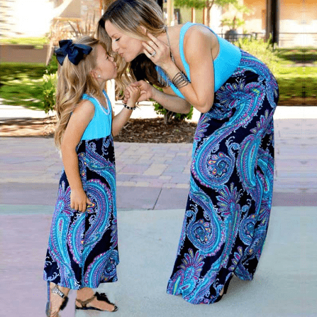 Robe mère fille de soirée bleu