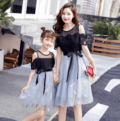 Robe mère fille grise et noire