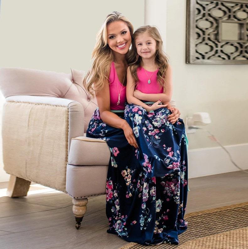 Robe mère fille identique rose et bleu