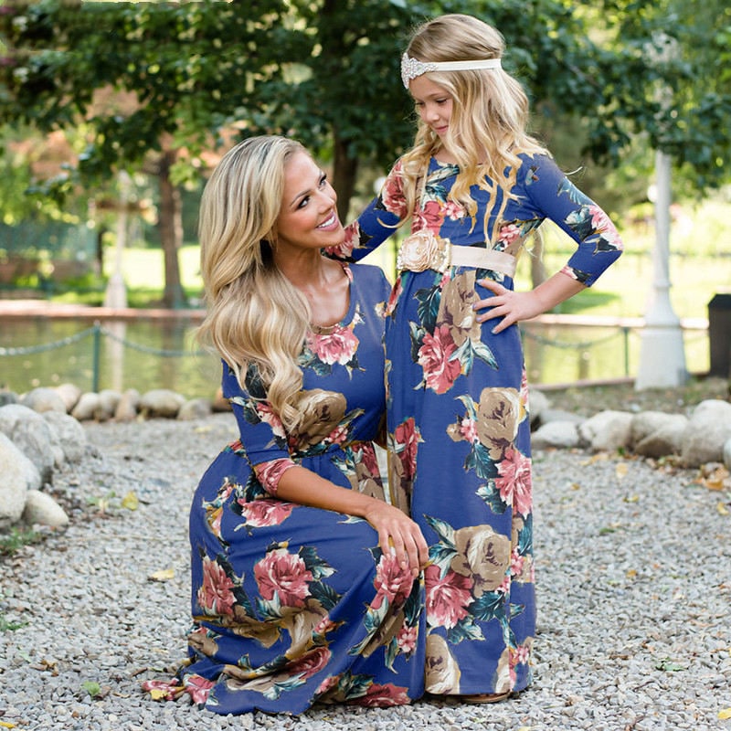Robe mère fille longue fleurie
