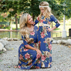 Robe mère fille longue fleurie