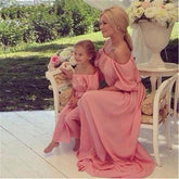 Robe mère fille longue pour la plage rose