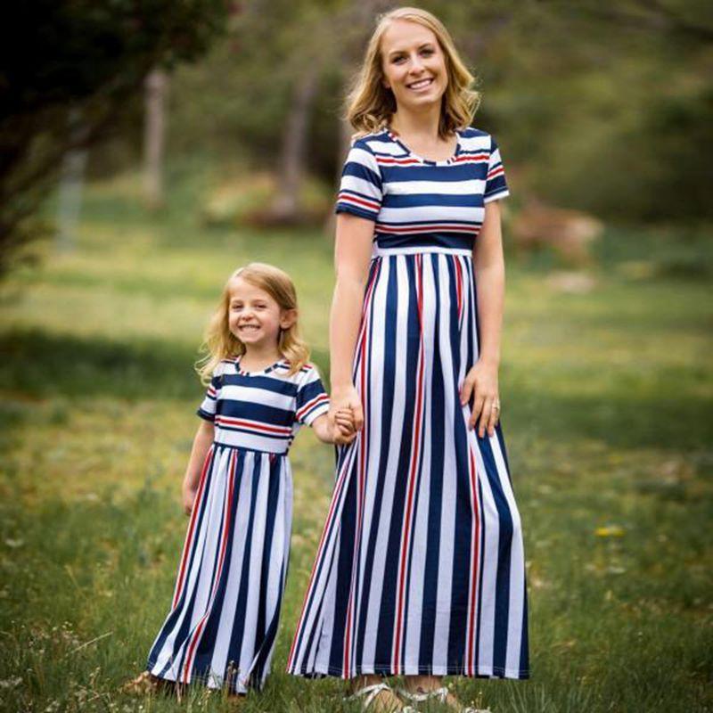 Robe mère fille longue rayée