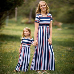 Robe mère fille longue rayée