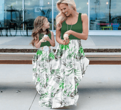 Robe mère fille longue verte
