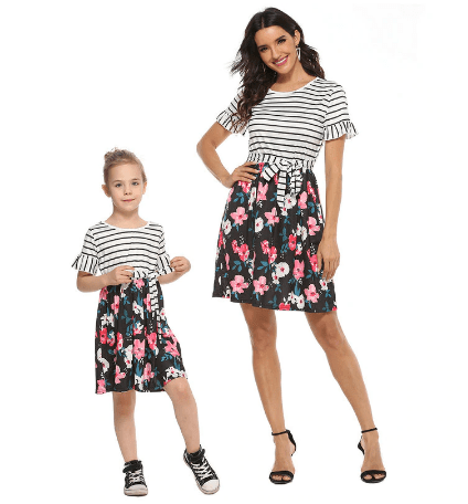 Robe mère fille nœud rayé