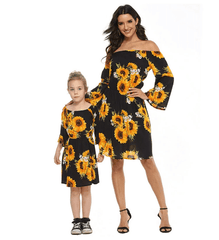 Robe mère fille noire tournesol