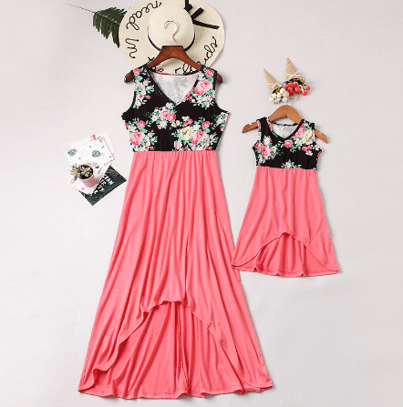 Robe mère fille rose et noire