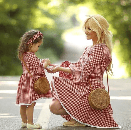 Robe mère fille rouge à carreaux