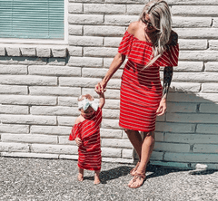 Robe mère fille rouge à rayures