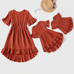 Robe mère fille rouge orange