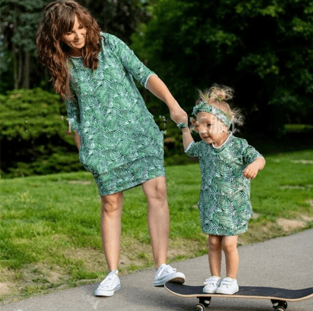 Robe mère fille vert tropical