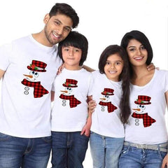 Tee shirt famille assorti bonhomme de neige