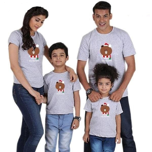 Tee shirt famille assorti joyeux noël gris