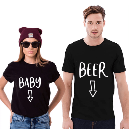Tee shirt couple bière noir