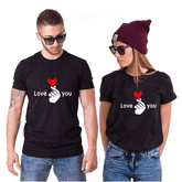 Tee shirt couple doigt et cœur noir