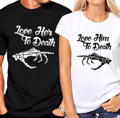 Tee shirt couple squelette noir et blanc