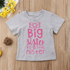 Tee shirt frère et sœur nœud papillon gris et rose