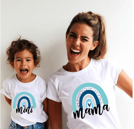 Tee shirt mère fille arc-en-ciel blanc