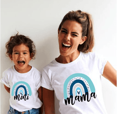 Tee shirt mère fille arc-en-ciel blanc