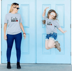 Tee shirt mère fille lady bug gris