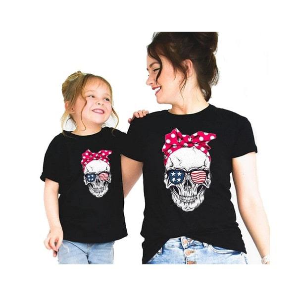 Tee shirt mère fille tête de mort