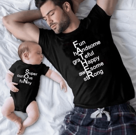Tee shirt père fils assortie avec mot croisé