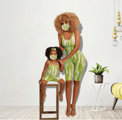 Tenue mère fille à bretelles vert