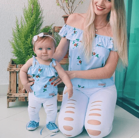 Tenue mère fille assortie bleu et blanc