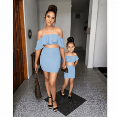 Tenue mère fille assortie pour une cérémonie bleu