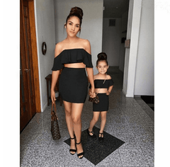 Tenue mère fille assortie pour une cérémonie noire