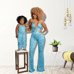 Tenue mère fille zébrée bleu