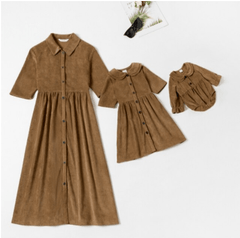 Robe mi-longue mère fille en kaki