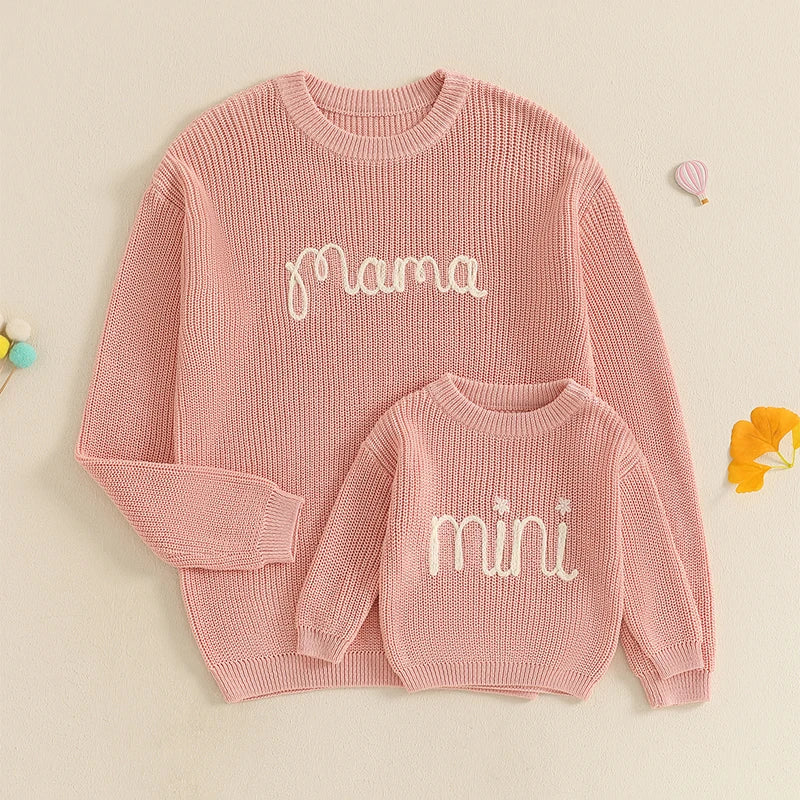 Pull assorti mère-fille en coloris pastel