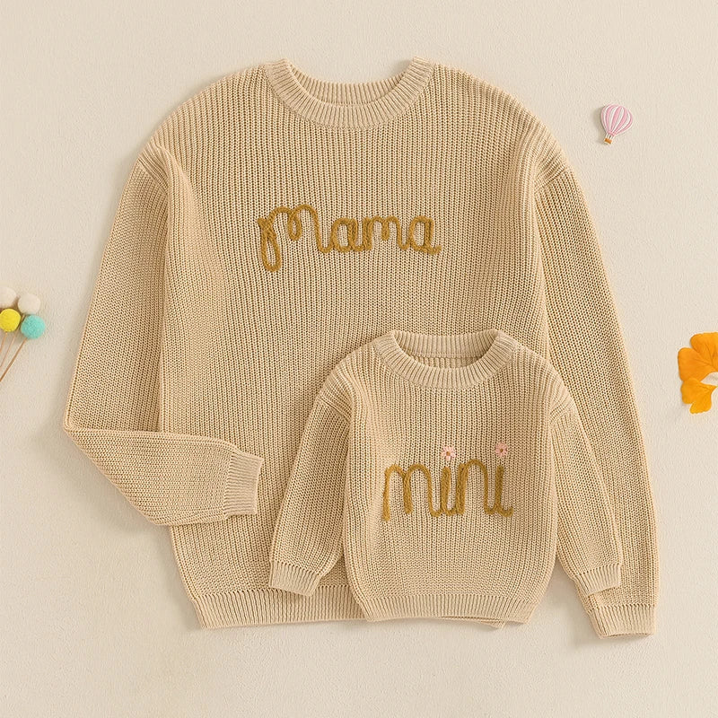 Pull assorti mère-fille en coloris pastel