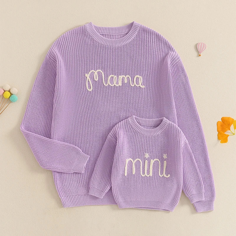 Pull assorti mère-fille en coloris pastel