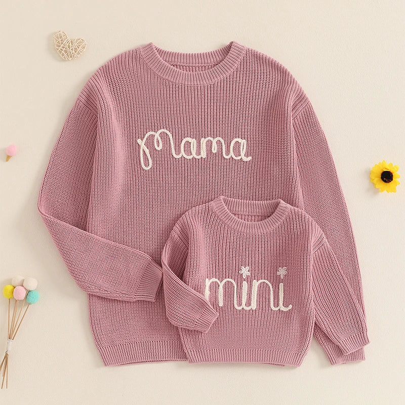 Pull assorti mère-fille en coloris pastel