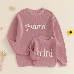 Pull assorti mère-fille en coloris pastel