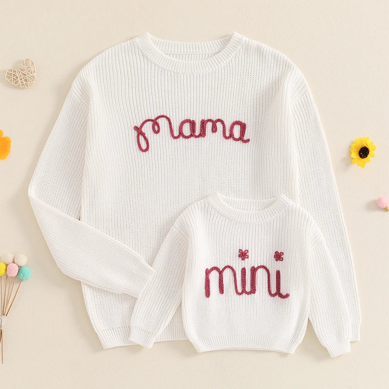Pull assorti mère-fille en coloris pastel