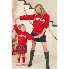 Pull mère-fille assorti rouge