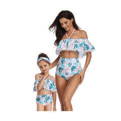 Maillot de bain mère fille blanc à fleurs