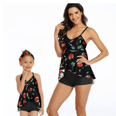 Maillot de bain mère fille noir fleuri