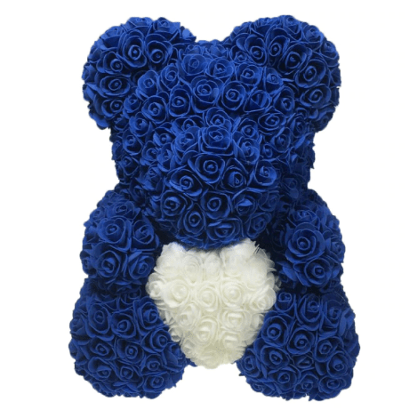 Ours en roses bleu foncé et blanc