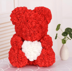 Ourson en roses rouge et blanc
