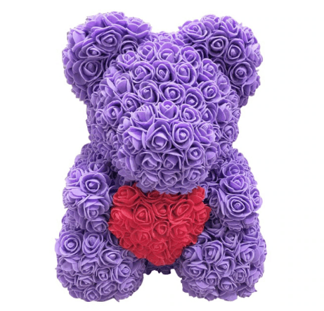 Ours en roses violet et rouge