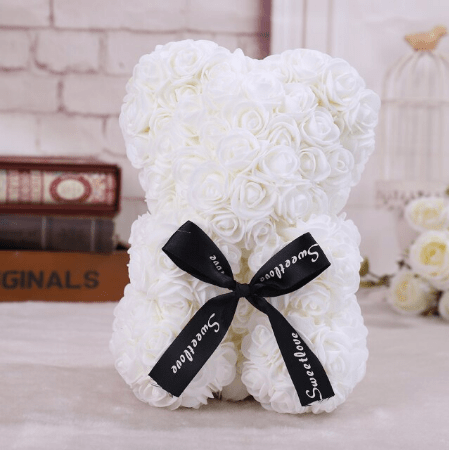 Ourson en roses blanc