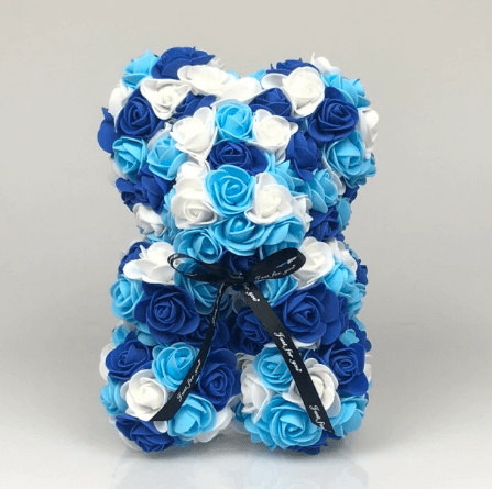 Ourson en roses bleu foncé et blanc