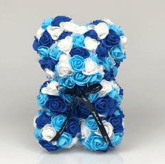 Ourson en roses bleu foncé et blanc